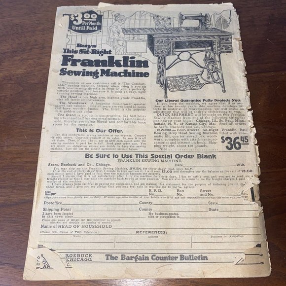 Vintage Sears Roebuck CO 1919 CatalogThe Bargin Counter Bulletin Advertisement - Picture 5 of 7